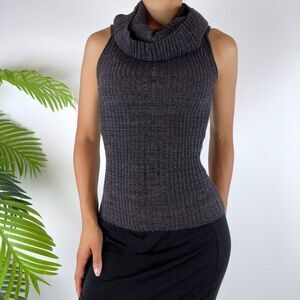 Women's Free People Gray Classy Sleeveless Cowl Neck Ribbed Knit Sweater Top / S